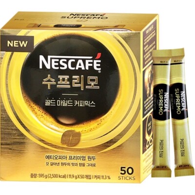 Nescafe SUPREMO Gold Mild Coffee Mix Instant 50 Sticks  Easy Cut Korean Food