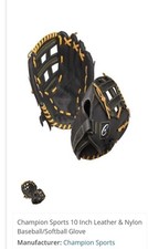 Champion Sports 10 Inch Leather  Nylon Baseball/Softball Glove