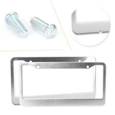 2PCS Stainless Steel Metal License Plate Frame Tag Cover With Screw Caps Silver