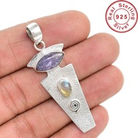 Solid 925 Sterling Silver Amethyst, Labradorite Pendant Jewelry 1.25 Ai980 Solid 925 Sterling Silver Amethyst, Labradorite Pendant Jewelry 1.25 Ai980