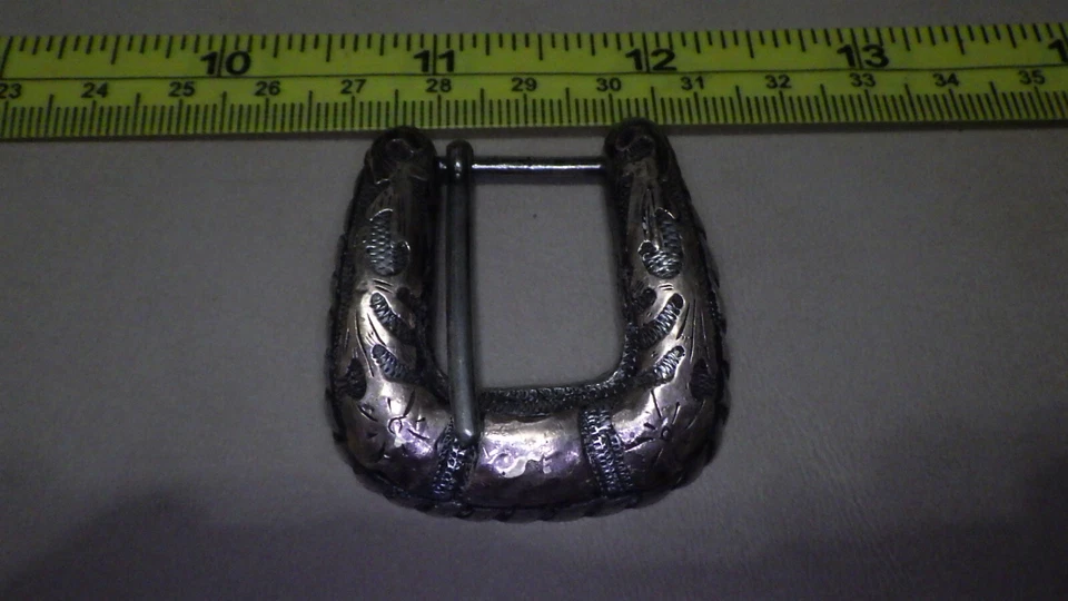 Antique Vintage Deco Sterling Silver 14k Gold Mexico Ranger Heavy Belt Buckle - Image 2 of 4