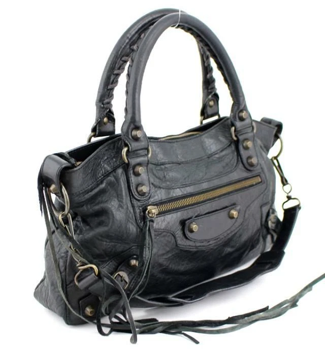 Auth Balenciaga The First Handbag bag #4411 Black Leather