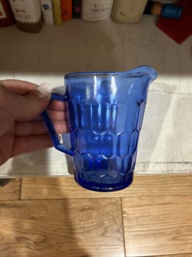 Vintage Cobalt Blue Glass Shirley Temple Pitcher Creamer 4" - Picture 2 of 3