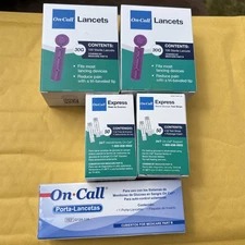 On Call 100 Test Strips 200 Lancets Lancing Device All Unopened