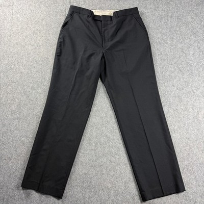 Austin Reed Mens Black Dress Pants 35X31  Flat Front Straight Leg Trousers Read