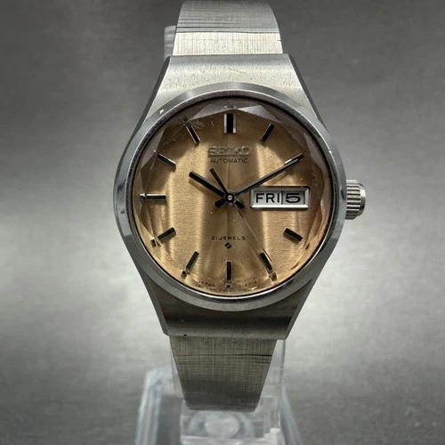 Seiko Automatic Watch Women 25mm Rose Dial Silver Tone Daydate 2906-0090 Runs