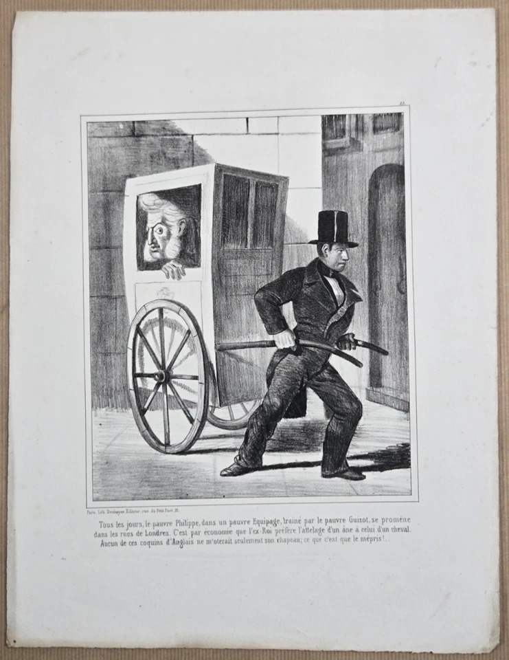 Lithographie CARICATURE XIXeme : Louis Philippe trainé par Guizot - Photo 1/1