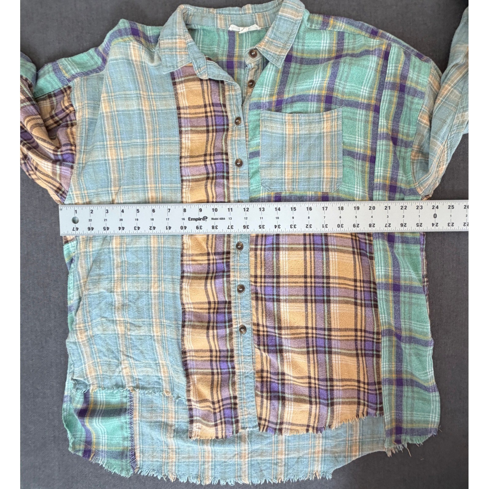 Easel Plaid Patchwork Button Down Shirt Womens S … - image 7