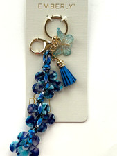 Butterfly and Blue Flowers Bag Charm or Key Chain