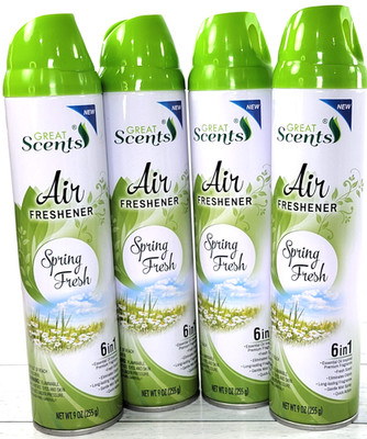 4 Pack - SPRING FRESH Aire Freshener GREAT SCENTS 6 in 1, 9 OZ Aerosol
