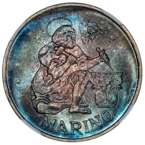 1975 San Marino 'Ancient Stonecutter' Silver 500 Lire KM. 48 - NGC MS 67