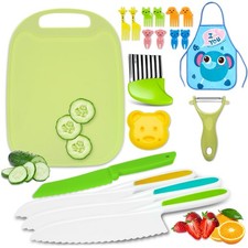 Kids Cooking Set - 19 Pieces Montessori Kitchen Tools Safe Toddler Knives