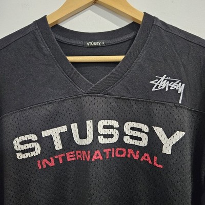 Vintage Stussy International Black & Red Mesh Football Jersey Mens