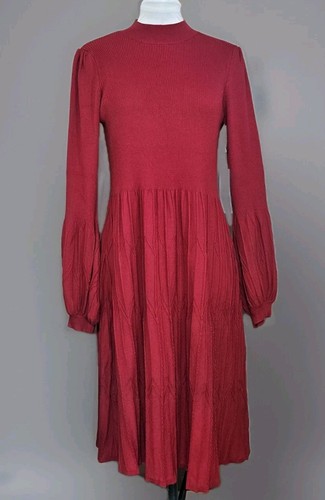 Draper James RSVP Damen-Midikleid Größe Large rot Strick Glockenärmel hochgeschlossen neu mit Etikett