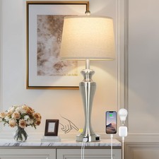30 Inch Single Silver Table Lamp, 3-Way Dimmable Touch Bedroom Lamp with USB ...