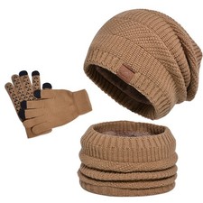Unisex Winter 3-Piece Knit Set Beanie Hat Scarf Gloves Fleece Lined Warm