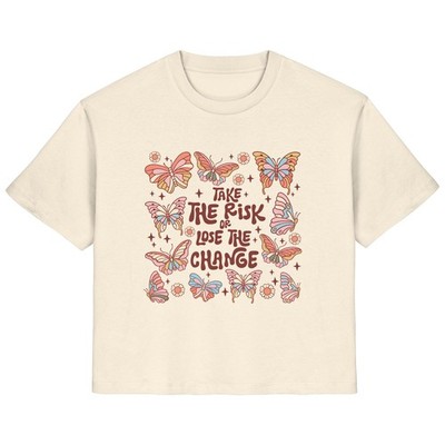 Boho Damen Shirt Schmetterling Blumen Motiv Statement Spruch positive Energie