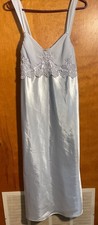 J. C. Penney DELICATES Blue Shiny Satin Lace Trim Long Nightgown M