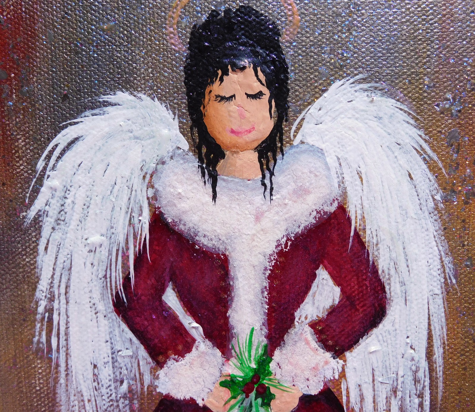 Christmas Angel with Elegant Dress Original Painting Art Rain Crow