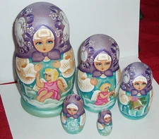 5-Piece Russian nesting dolls Angels Pastels Signed Rare Design and Color