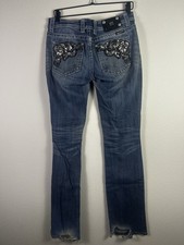 Miss Me Jeans Women's Size 29 Signature-Rise Boot Embellished Light Denim Wash