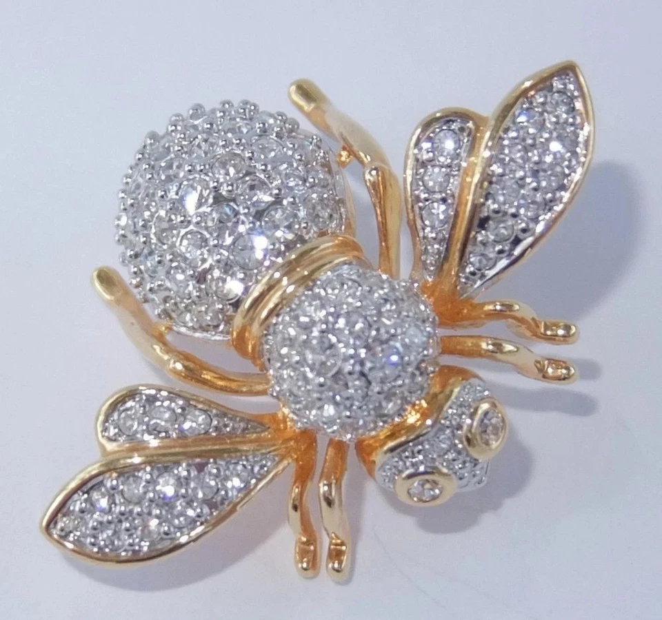 Broche broche abeja melífera 3,5 quilates corte redondo diamante simulado chapado en oro amarillo de 14K Foto 2 de 4