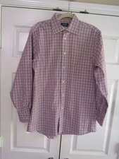 Chaps Men's Shirt 15 1/2" Red White Plaid Button Up Long Sleeve Pocket