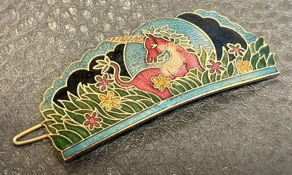 "Accesorio de pasador de pelo cloisonné vintage unicornio esmalte colorido 2,25""" Foto 2 de 4
