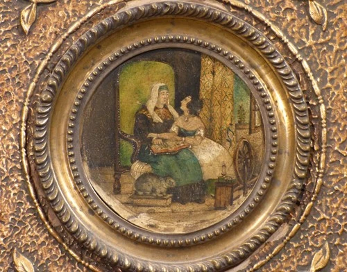 mh2/6 E. Bouchy (attached)  small miniature painting 2 women in room