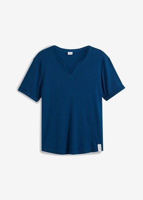 Rippshirt aus Bio-Baumwolle Kurzarm Gr. 52/54 L Blau Herren Basic-Shirt Neu