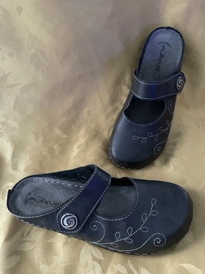 Flexus Spring Step  Mary Jane Clogs Comfort Black Leather Shoes Size 39 US 8.5