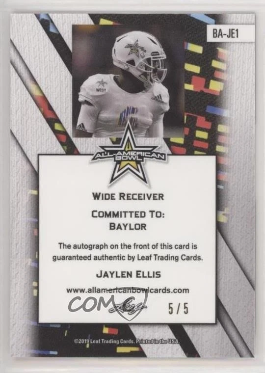 2019 Leaf Metal US Army All-American Bowl Flag Black /5 Jaylen Ellis Auto - Image 2 of 2