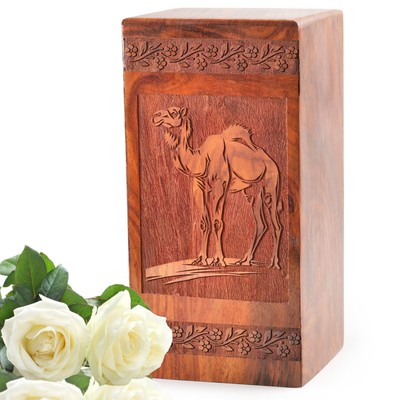 10-Inch Camel in Desert Heritage Cremation Box | Ornate Wooden Urn | Elegant