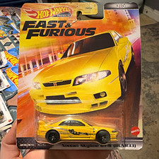 Hot Wheels Fast & Furious Nissan Skyline GT-R BCNR33 Yellow/Black 1:64 Metal