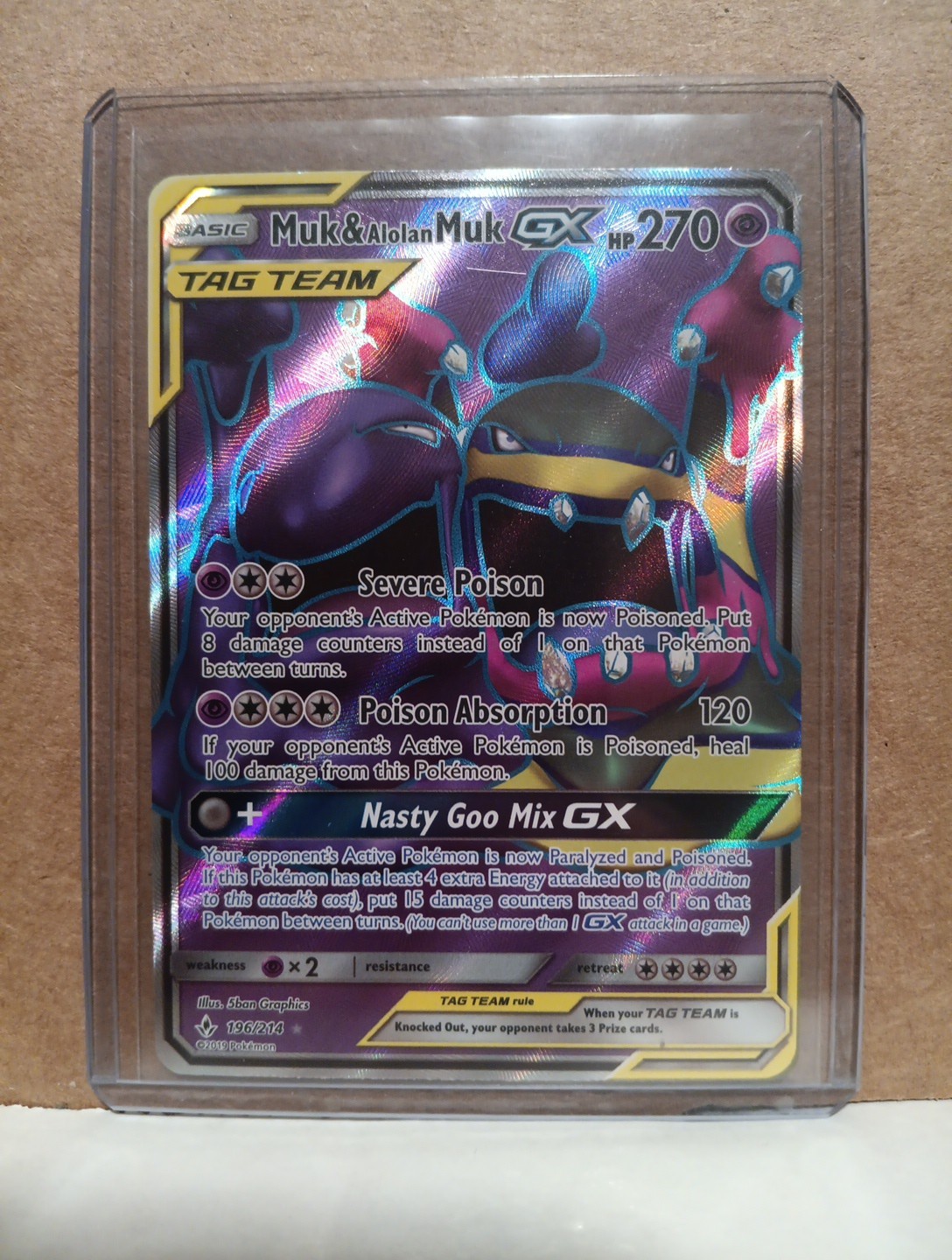 Pokemon TCG Muk & Alolan Muk GX (Full Art) 196/214 Sm-Unbroken Bonds Holo NM