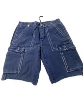 True Religion Commander Dark Denim Jean Cargo Drawstring Shorts Y2K Mens Size 32