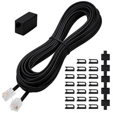 25 Feet Extension Cord, RJ11 Cable, Black Phones Line Cord - Landline Telepho...