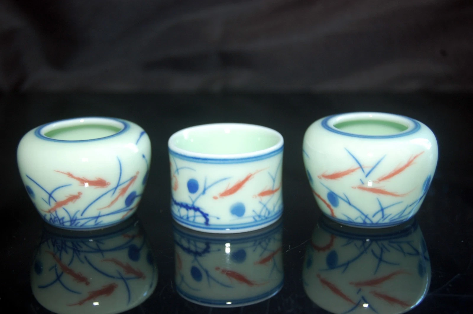 Porcelain Bird Feeders Seed/Water Cups for BambooBird Cage Lotus & Koi Fish