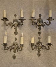 Rare Vintage Antique Brass Double Candle Wall Lights x4