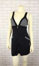 Vintage Y2K Bebe Black Stripe Mini Tank Dress Womens M Full Zip Jersey Pockets