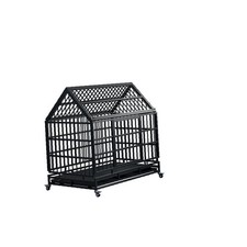 48 Inch Heavy Duty Dog Crate with Wheels  Pointed Roof, Folding Metal Cage