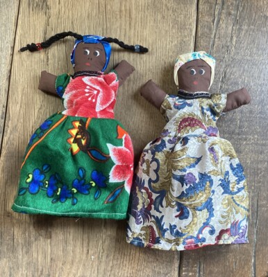 2 VTG Antique Reversible Handmade Reversible 10in Dolls