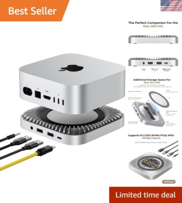 Multifunctional Mac Mini Stand with 40Gbps Hub & 3.5mm Audio   Secure Design