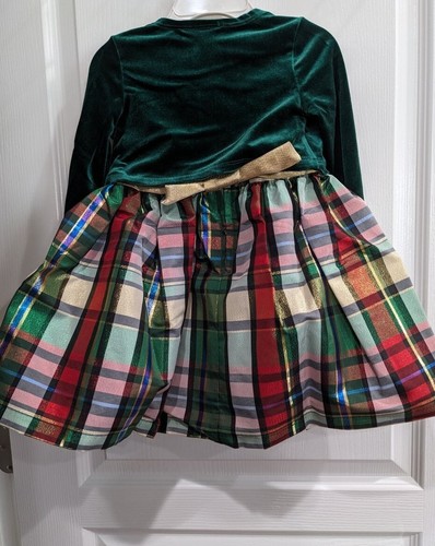 Bonnie Jean Girls 2T 4 Santa Christmas Holiday Cardigan Plaid Green Dress Set - Picture 3 of 9