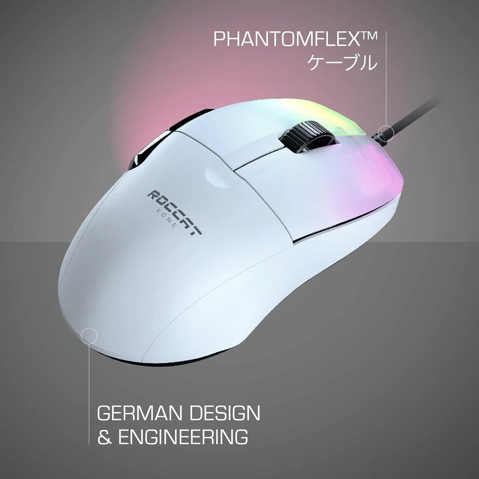 ROCCAT Gaming Mouse Kone Pro White Optical 19K PTFE Reflex RGB German Design New - Image 4 of 4