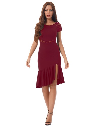 Para mujeres Vestido de Danza Latina Salón de Baile Transparente Encaje Tango Cha Cha Rumba Vestidos - Imagen 20 de 28