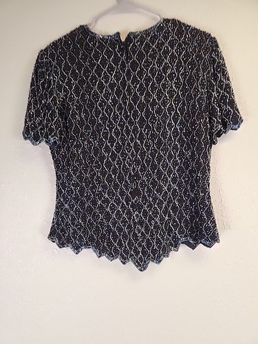 VTG Papell Boutique Evening Black Beaded Blouse SZ M - Picture 5 of 7