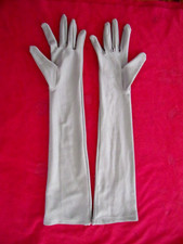 WOMENS SZ SMALL GRAY LONG GLOVES 18" NYLON WITH STRETCH