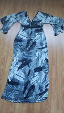 Vintage Y2K Gray Midi Long Dress Size S Kimono Butterfly Flare Sleeve