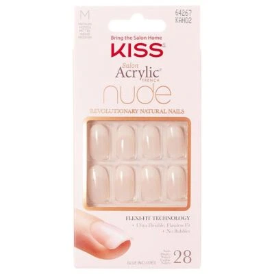 KISS LASHES Kiss False Nails Salon Acrylic Nude French Nails - Graceful - Glue Included